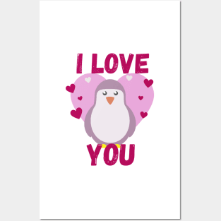 Purple penguin I love you Posters and Art